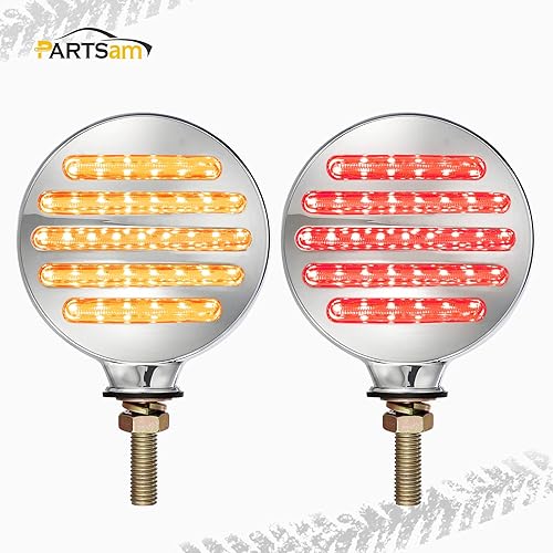 Miniatura 6 de Partsam 2 luces de señal de giro LED de doble cara de línea plana, ámbarrojo, luces de pedestal LED redondas de línea plana, montaje en