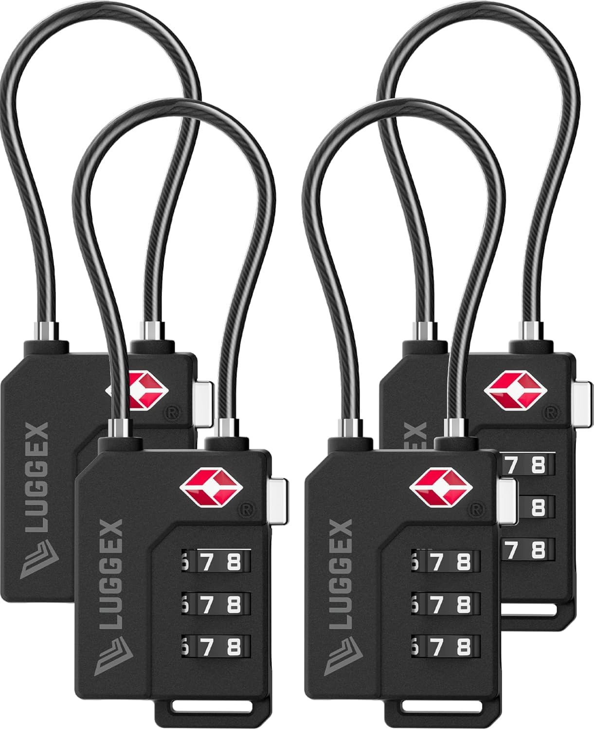 LUGGEX Luggage Lock, TSA Locks for Luggage, Suitcases Locks TSA Approved, Ease of Use & Durable(Black,4 Pack)