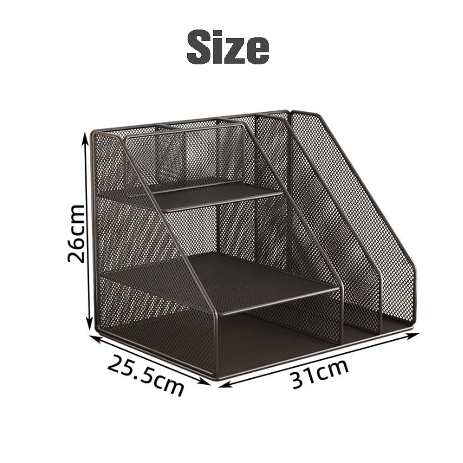 Organizer Scrivania con 3 ripiani, Metallo Rete Porta Documenti da Scrivania, Porta Cancelleria, Portadocumenti da Scrivanias per Casa Ufficio(Black)