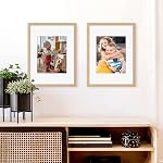 12x16 Picture Frame Set of 4, Displays 8x10 with Mat or 12x16 Without Mat, Photo Frames for Wall Hanging or Tabletop, Includes HD Plexiglass, Light Wood Grain