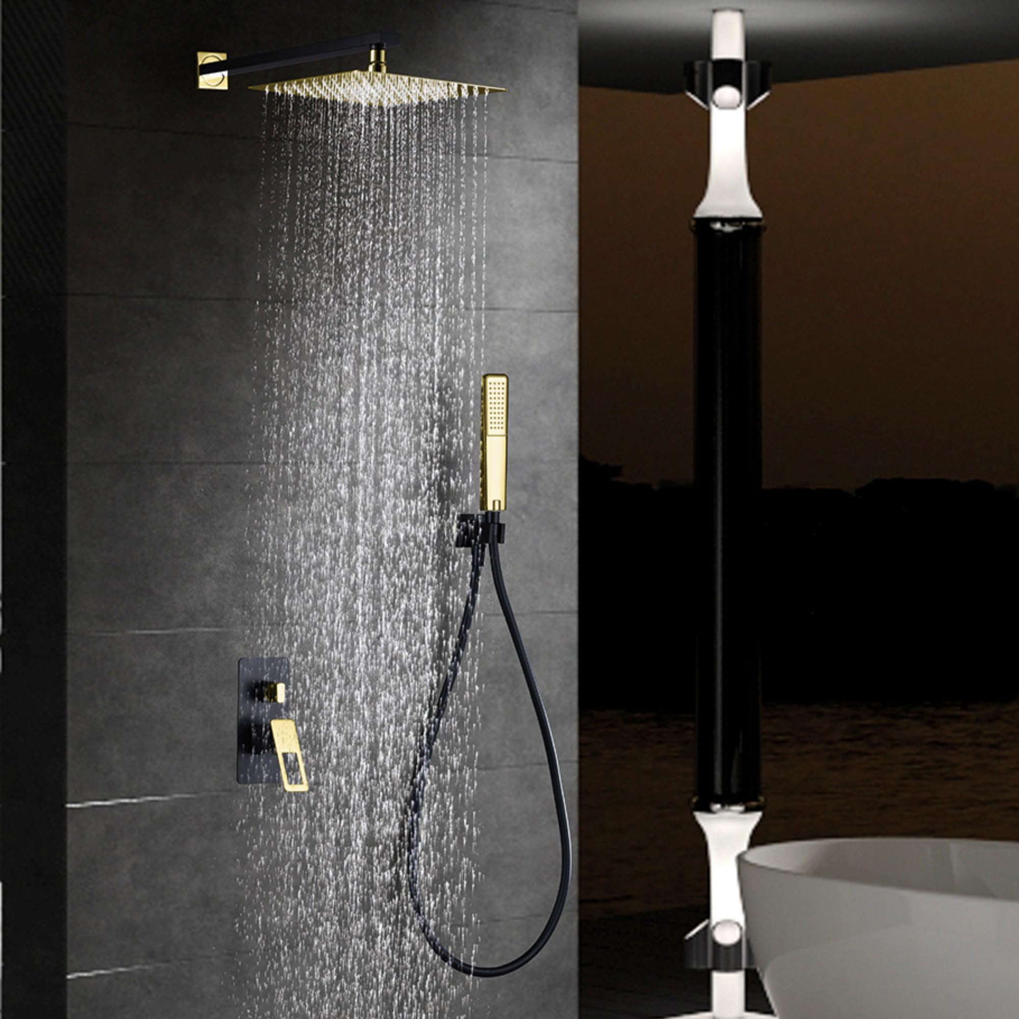IMEX - Ducha Empotrada Negra Monomando | Conjunto de Grifería Empotrado con Alcachofa y Rociador Antical Efecto Lluvia | Columna Ducha Empotrada en Latón y Acero Inox S.304 | Serie Suecia