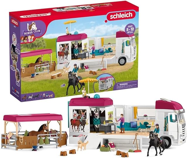 schleich HORSE CLUB - 42619 Horse Transporter, 227 Piece Playset with Horse Trailer, 3 x schleich Horses, Collectable Toy Animals and Horse Riding Figurines for Children Aged 5+