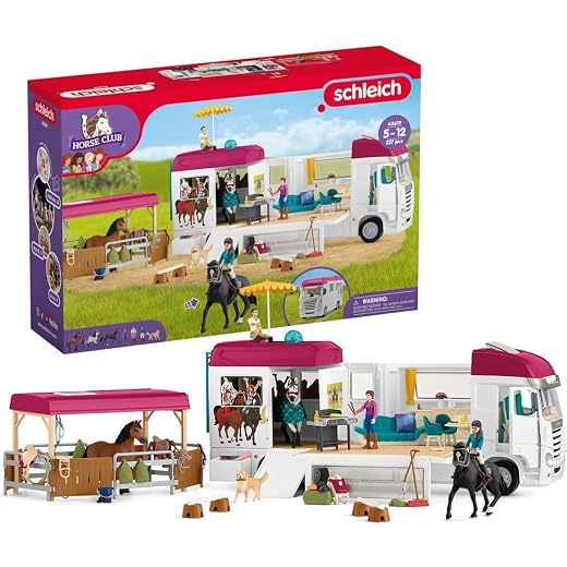 Schleich Horse Club - 227 PC - Interactive Lisa Transporter Horse Toy Playset with Family, 3 Horses, Dog, Trailer, Grooming Station, Rooftop Pool and Accessories - Realistic Kids Toys Ages 5+ - 42619