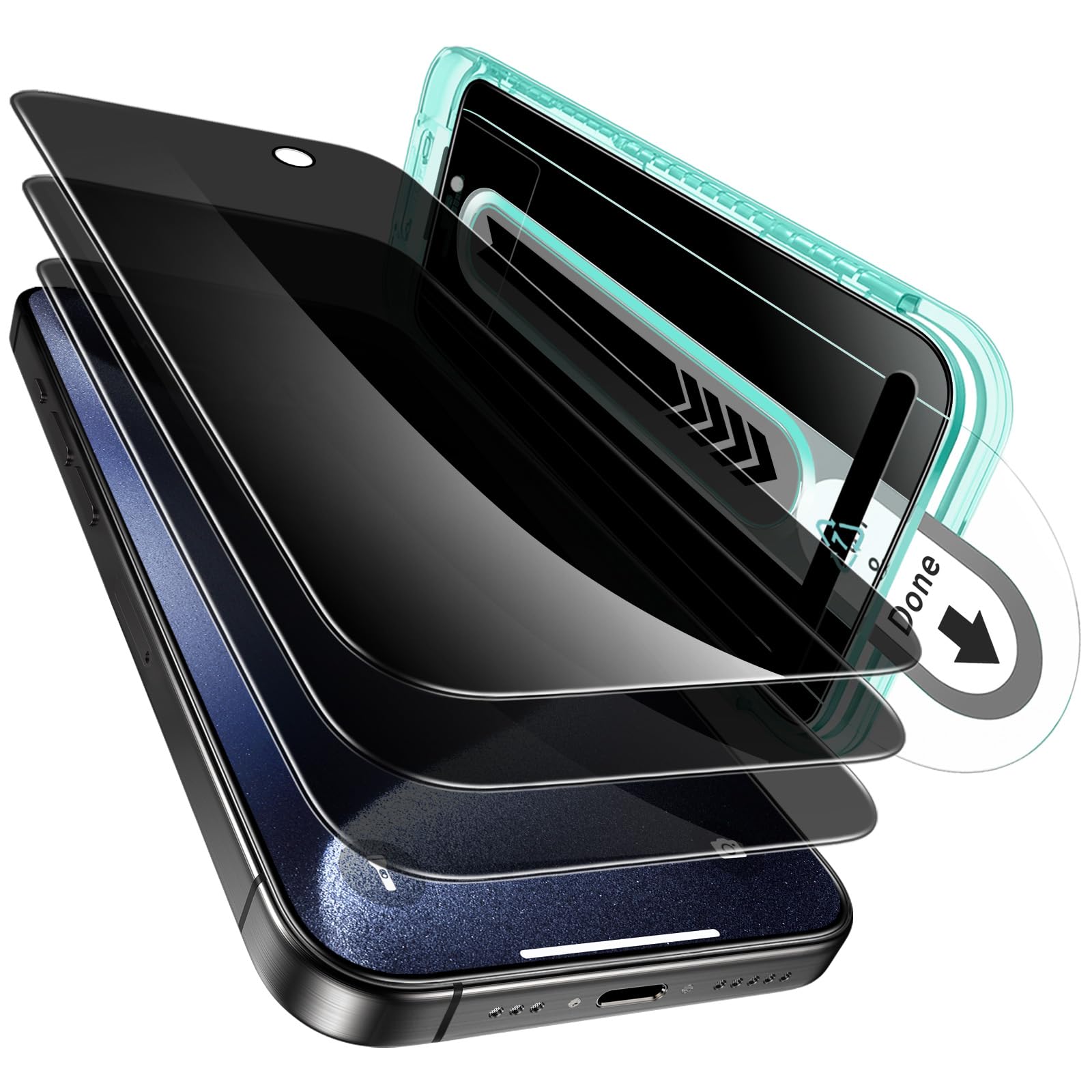 ESR 3 Pack for iPhone 15 Pro Max Privacy Screen Protector, Anti-spy Tempered-Glass Privacy Screen Protector with Flawless Fit Tray, Micro-curved Edges, Case Friendly
