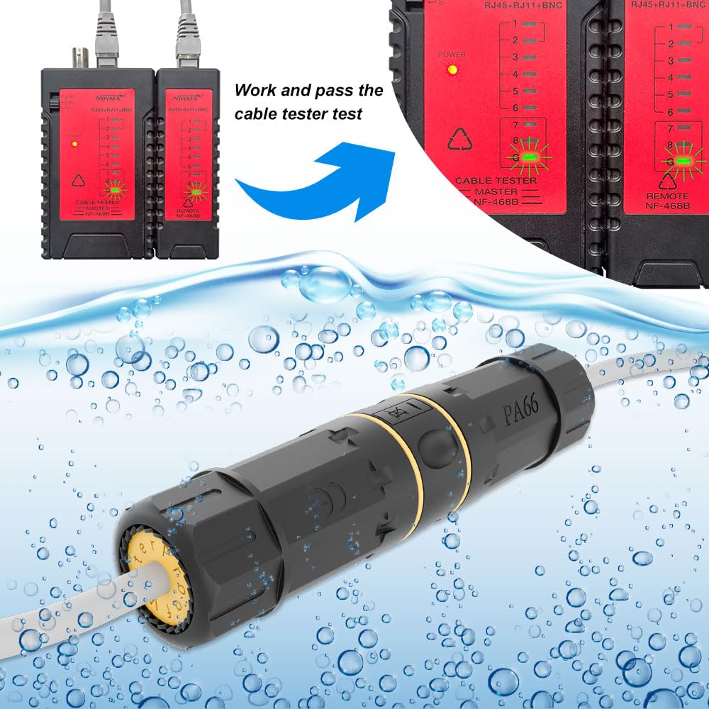 iwillink Coupleur RJ45 étanche, coupleur Ethernet blindé femelle vers femelle, connecteur de câble Ethernet extérieur IP68 pour câble Ethernet PoE (CAT7, 8)