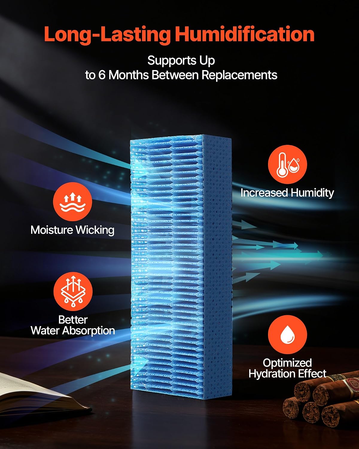 VEVOR Humidifier Replacement Filter, Single Pack Humidifying Pad for CM-50D/CM-80D Cigar Humidor Water Tanks, 3D Multi-Layer Honeycomb Mesh, Cigar Flavor Preservation, Cut-to-Fit for Your Humidor