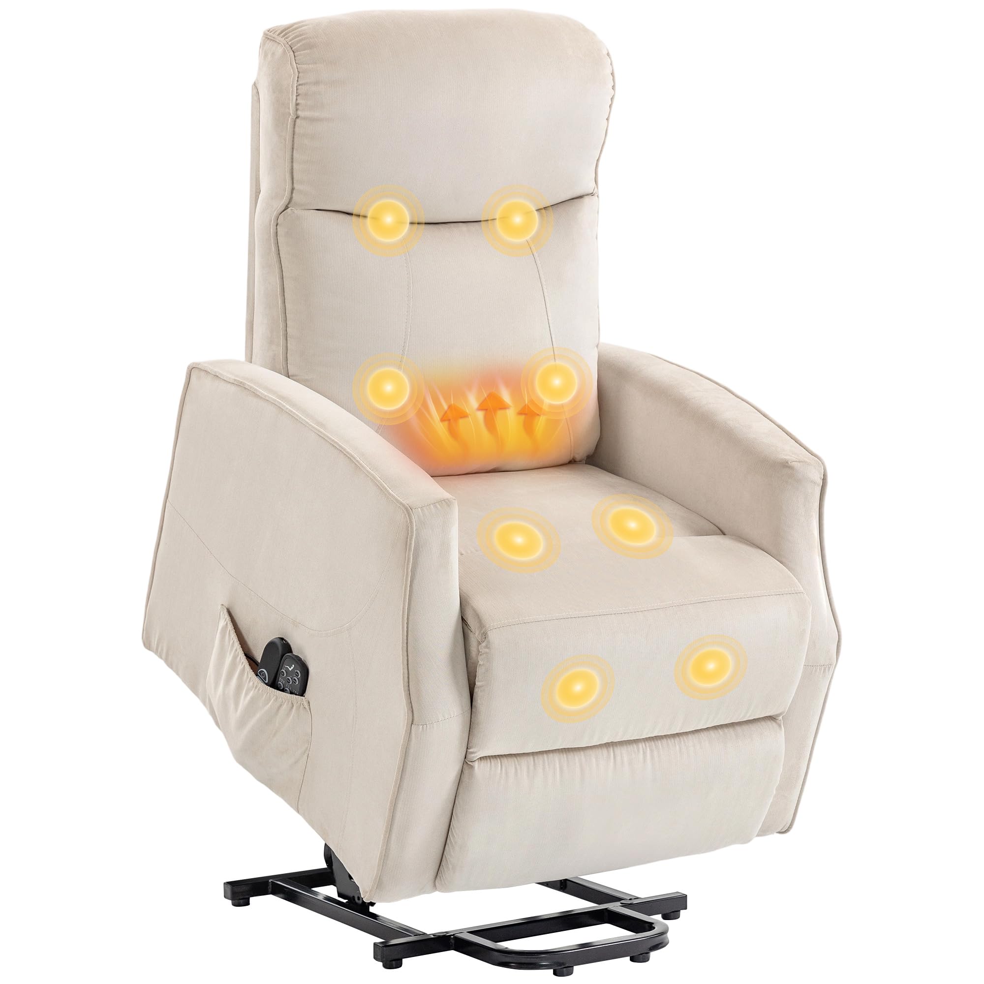 HOMCOM Poltrona Elettrica Alzapersona Reclinabile 150°, Poltrona Relax Massaggiante e Riscaldante, in Tessuto Effetto Lino per Anziani con Porta USB, Telecomandi, Poggiapiedi, Tasche Laterali, Beige