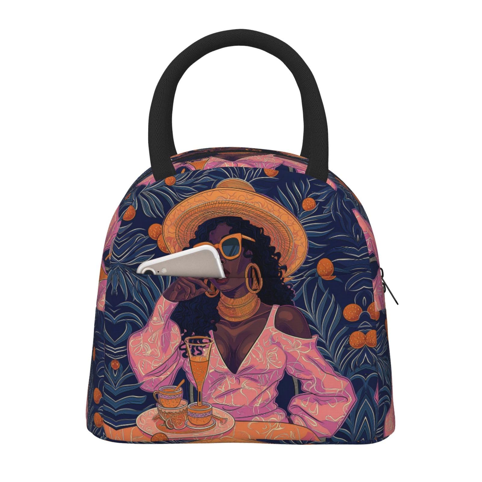 Dudietry African American Afro Woman-1 Lunch Bag For Adults Insulated Lunch Box Reusable Lunch Tote For Work Picnic