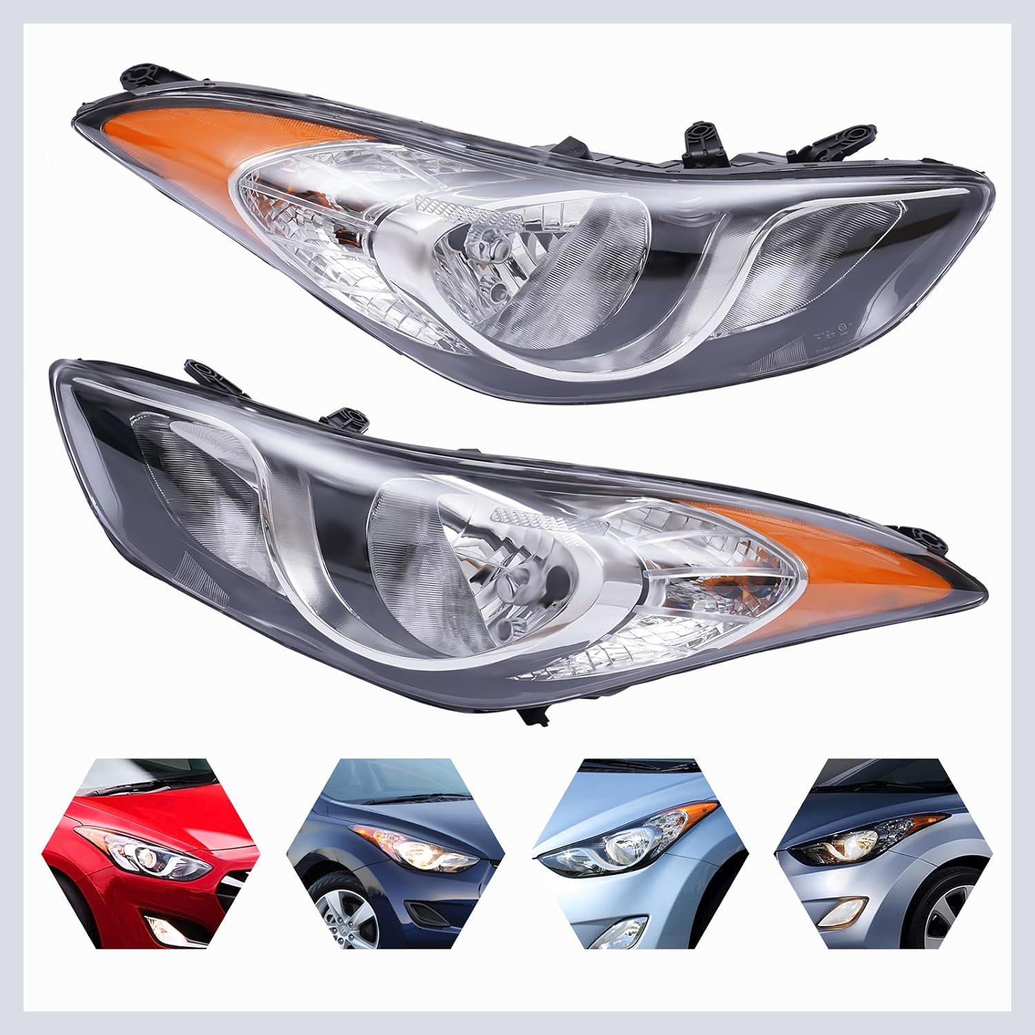 1 Pair Headlight Headlamp 92101-3Y000 92102-3Y000 Halogen Left Right Side Pair Compatible with Hyundai Elantra 1.8L 2.0L 2011 2012 2013 (Left+Right)
