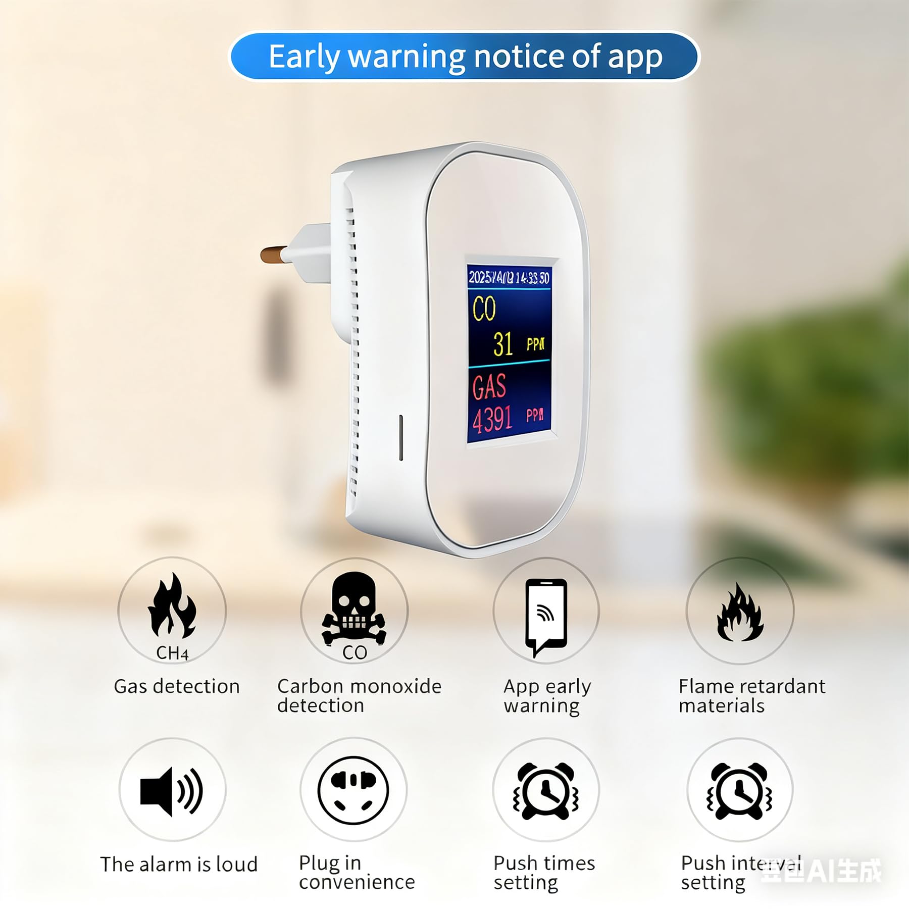 Detector de Gas y Monóxido de Carbono WiFi con Enchufe, Detector de Gas Natural y CO con Pantalla LED, App Tuya/Smart Life, Certificado EN50291 & EN50194, para Cocina, Casa, Garaje y Caravana