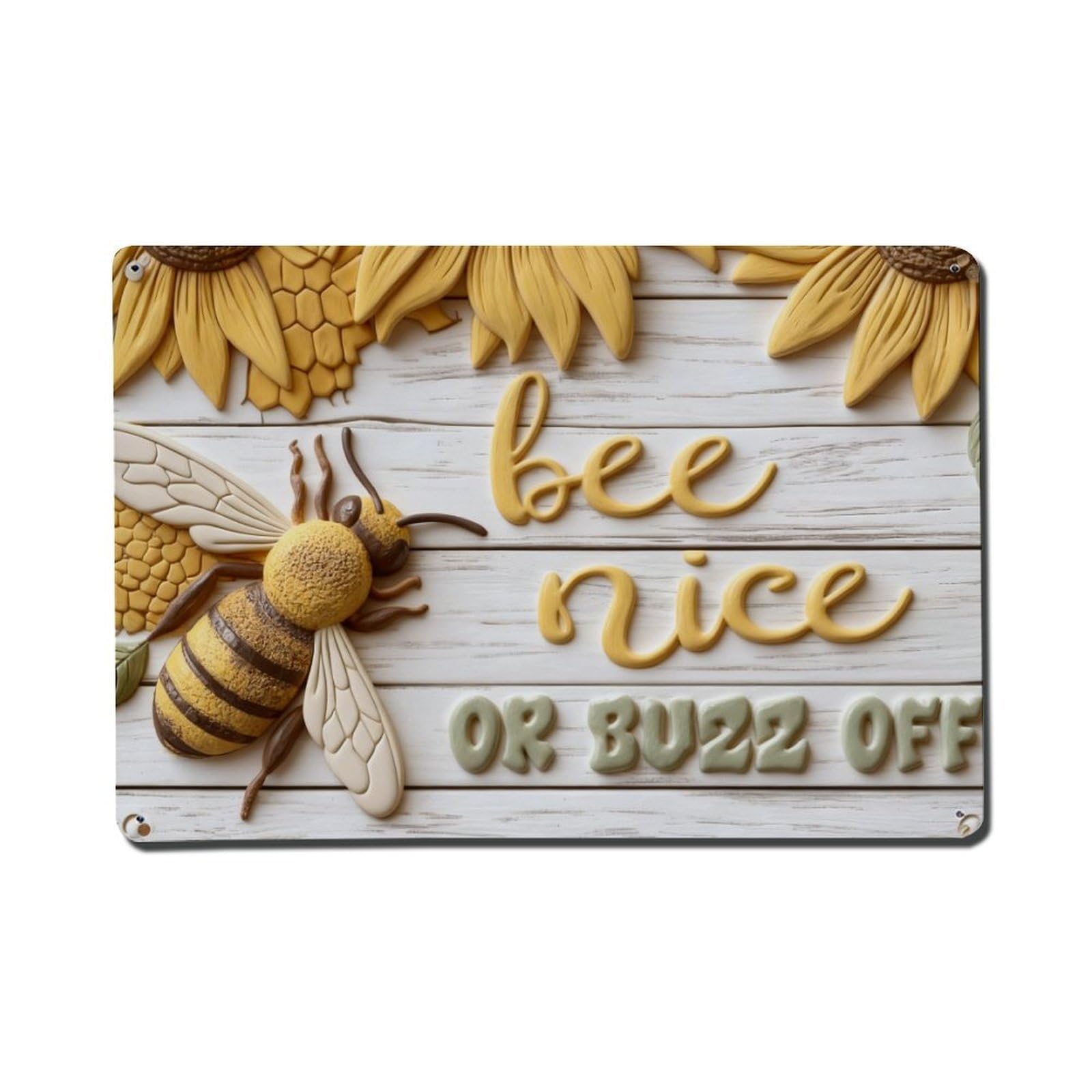 Bee Nice Or Buzz Off Sunflower Pattern Metal Tin Sign Plaque