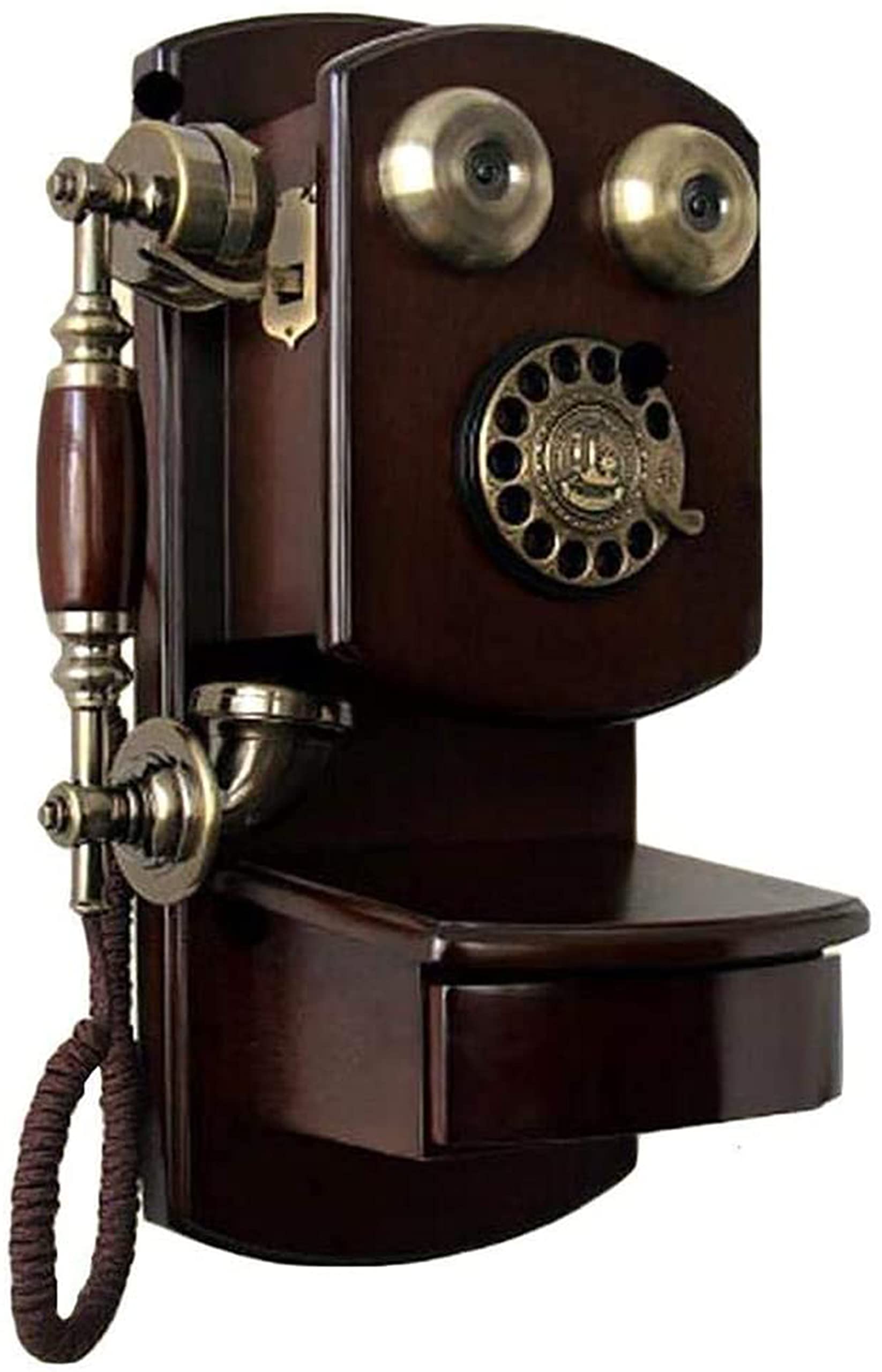 Vintage telefon z tarczą obrotową - staromodny antyczny styl telefon domowy montowany na ścianie mechaniczny