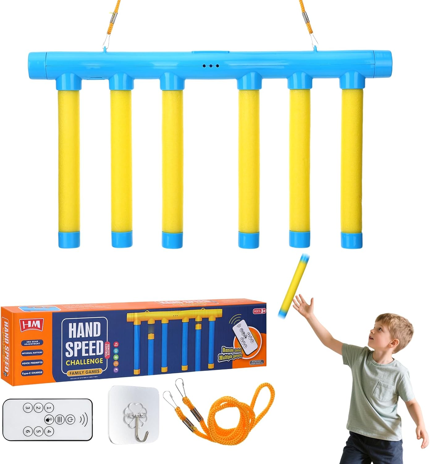 Reflex Challenge Game,Hand Eye Coordination Toys,3 Adjustable Speed Reaction Time Training Tool with Remote Control, Falling Sticks Catching Sticks Game for Adults Teens