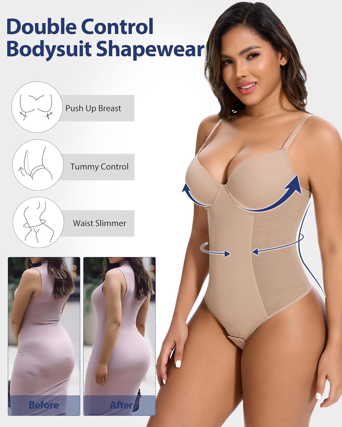 SHAPERIN Shapewear Bodysuit for Women Built in Bra Tummy Control Body Suit Backless Thong Low Back Body Shaper - Image 4