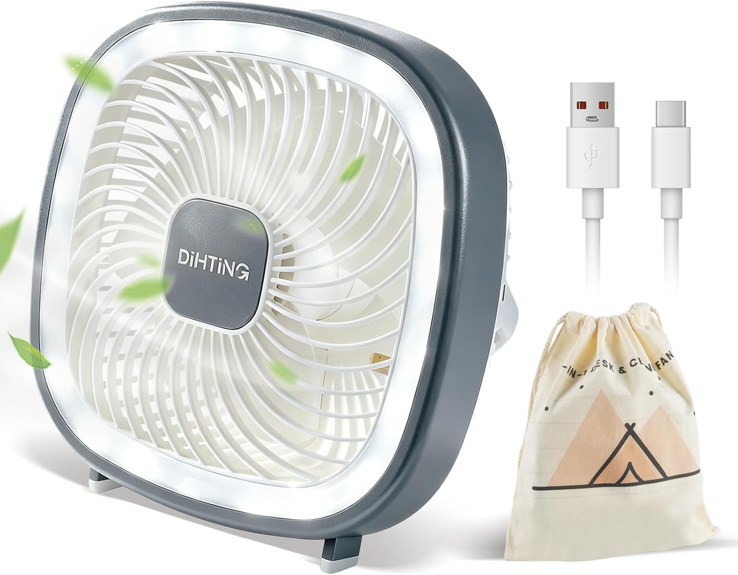 8" Portable Fan for Travel Cruise, 4000mAh Battery Powered Portable Camping Fan with LED Lantern, 3-Speed Rechargeable Desk Fan for Outdoor, Tent, Camping, Cruise Ship Essentials Home Table