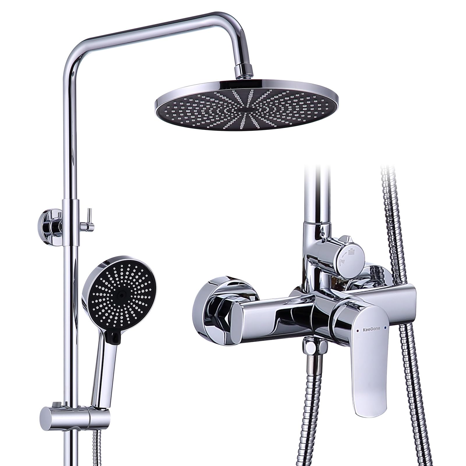 Duschsystem mit Armatur - Höhenverstellbare Regendusche 26 cm & 3-funktion Handbrause - Edelstahl Duschsystem Set für da