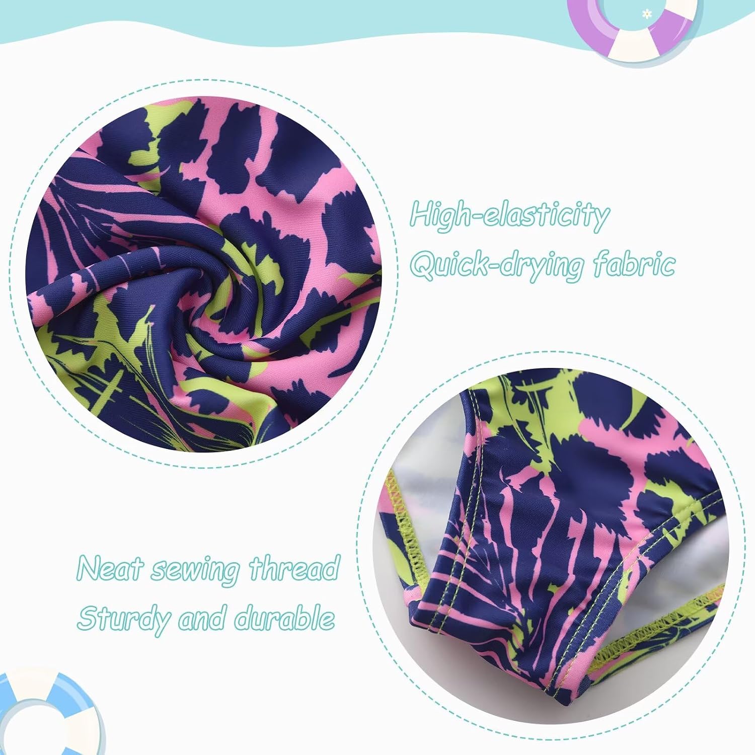 Girls 3 Piece Swimsuits Set for Girls Long Sleeve Rash Guard Swim Set Hawaiian Beach Tankini Bathing Suits