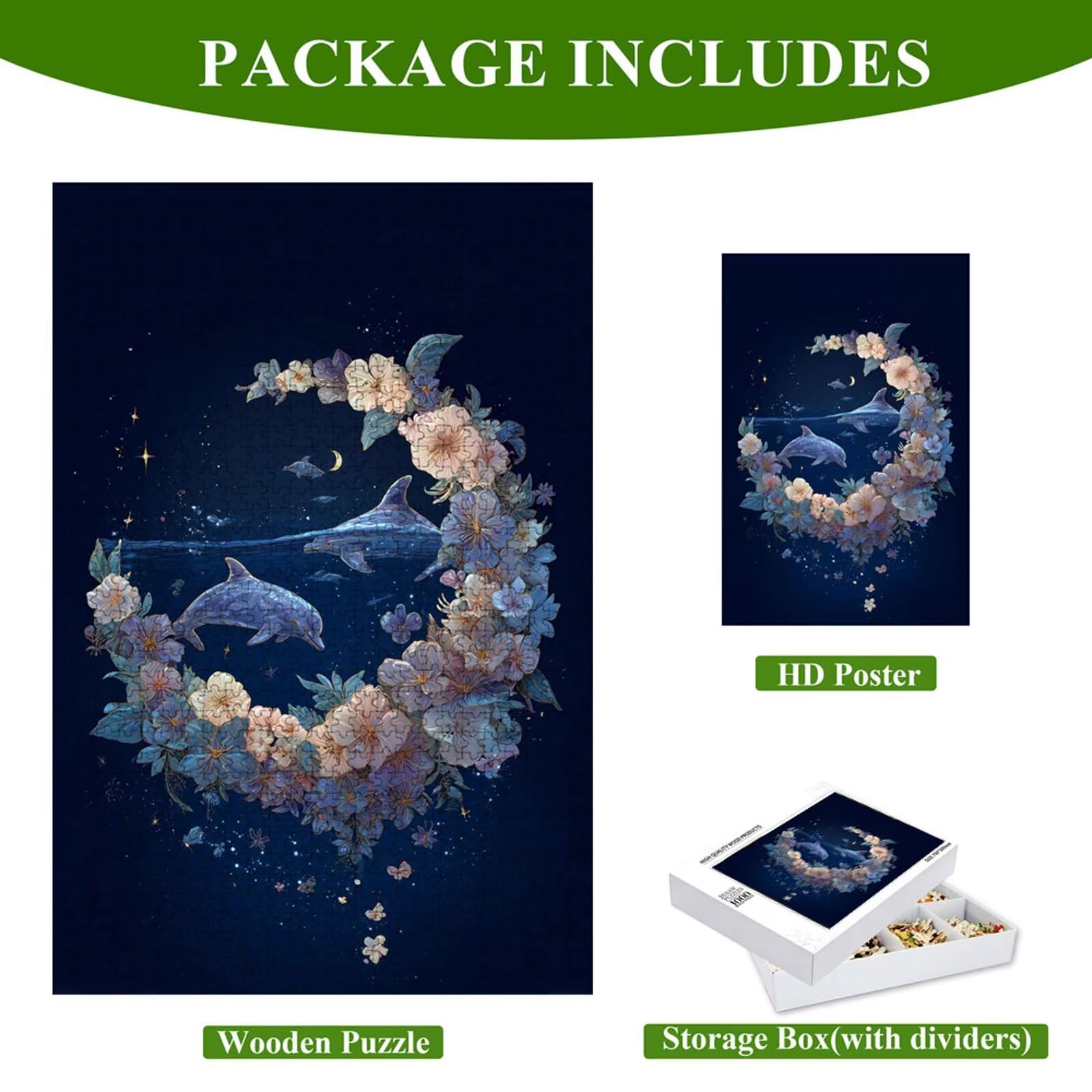 5000 Pezzi Puzzle Adulti - Delfino & Flower - Fabbricazione in Legno Robusto (Forma Classica) - Decorazione Murale con Poster - Prodotto Riservato ad Adulti e 14 Anni in Su (181x105cm) P3#1291