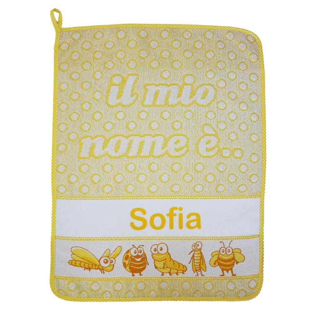 Bubabù ASILO PERSONALIZZATO CON NOME asciugamano cm.40x55 con fascia PERSONALIZZATI Cotone 100% Made in Italy (GIALLO) - INDICA IL NOME CON MESSAGGIO CONSEGNA TEMPESTIVA