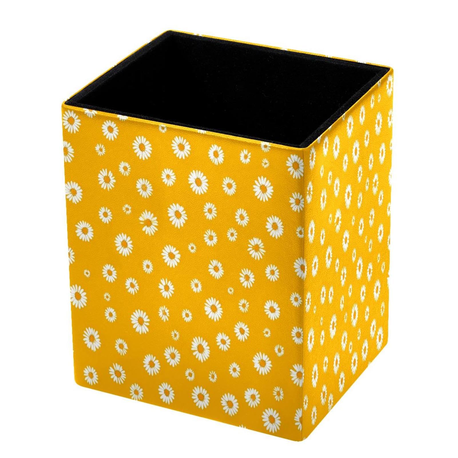 DragonBtu Desktop Pencil Holder, Daisy Rectangular Pencil Cup, Pencil Storage Bag Office Desk Supplies Case for School, Kids