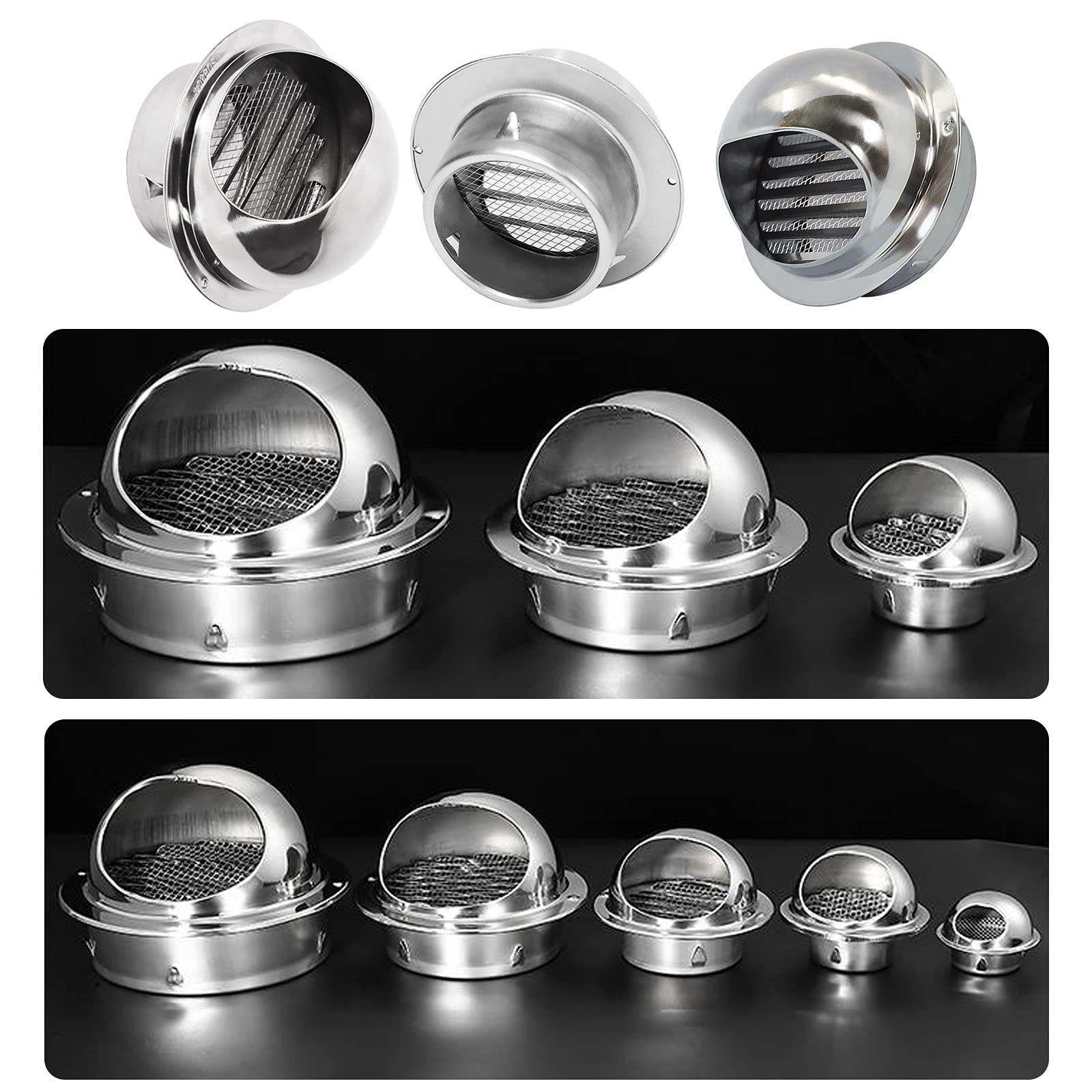 LIGUOYI Grille De Ventilation pour Cuisine, 70mm to 300mm Rond Grille De Ventilation en Acier Inoxydable, Mural Bouches D'aération, Sortie D'évacuation avec Filet, pour L’évacuation De L'air