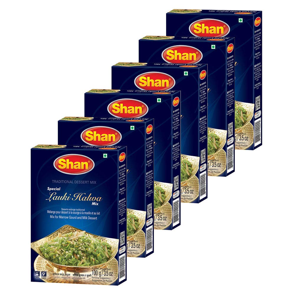 Shan Special Lauki Halwa Traditional Dessert Mix 3.5 oz (100g) - Powder for Marrow Gourd and Milk Dessert - Suitable for Vegetarians - Airtight Bag in a Box (Pack of 6)