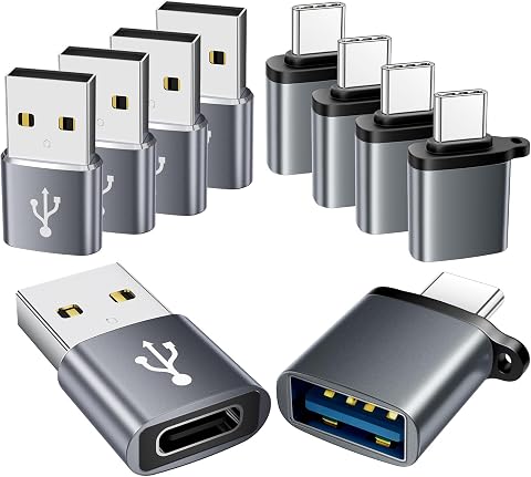 USB Type C Male Female Adapter 10-Pack,A to C Charger Converter | Aluminum Alloy,Portable Keychain Clip,Charging and Data Transfer OTG Converter for Laptop,Phones,Tablet,iWatch,AirPods