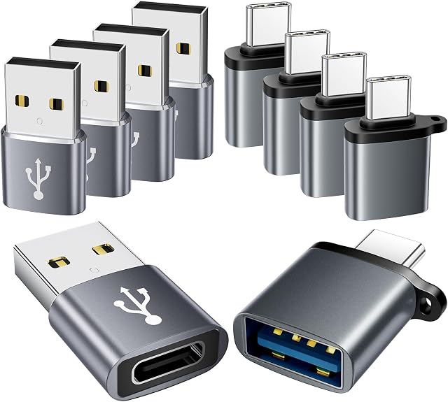 USB Type C Male Female Adapter 10-Pack,A to C Charger Converter | Aluminum Alloy,Portable Keychain Clip,Charging and Data Transfer OTG Converter for Laptop,Phones,Tablet,iWatch,AirPods
