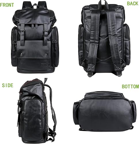 Miniatura 2 de BAOSHA BP-16 PU Cuero Casual Mochila 15.6 pulgadas Mochila Portátil Mochila de Viaje Senderismo Comping Mochila Daypack Negro, Negro -, Mochilas