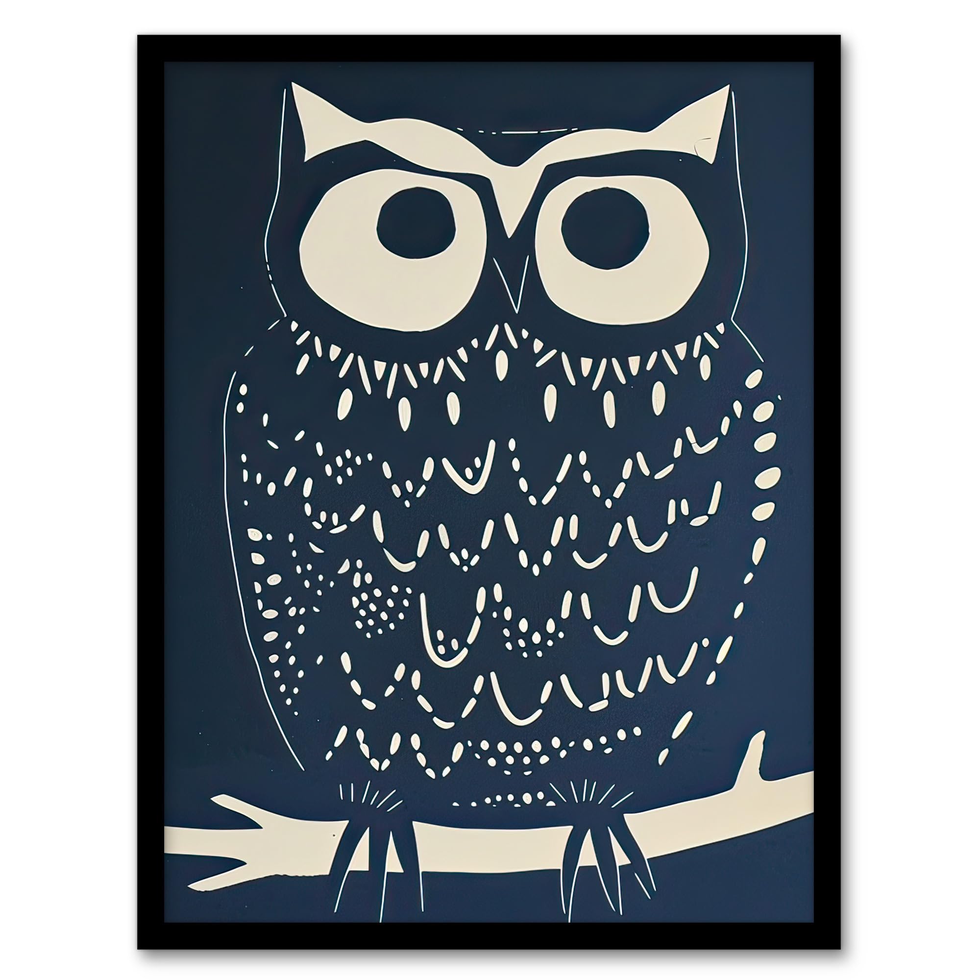 Artery8 Owl Bird Simple White Blue Block Print Design Living Room Artwork Framed Wall Art Print A4