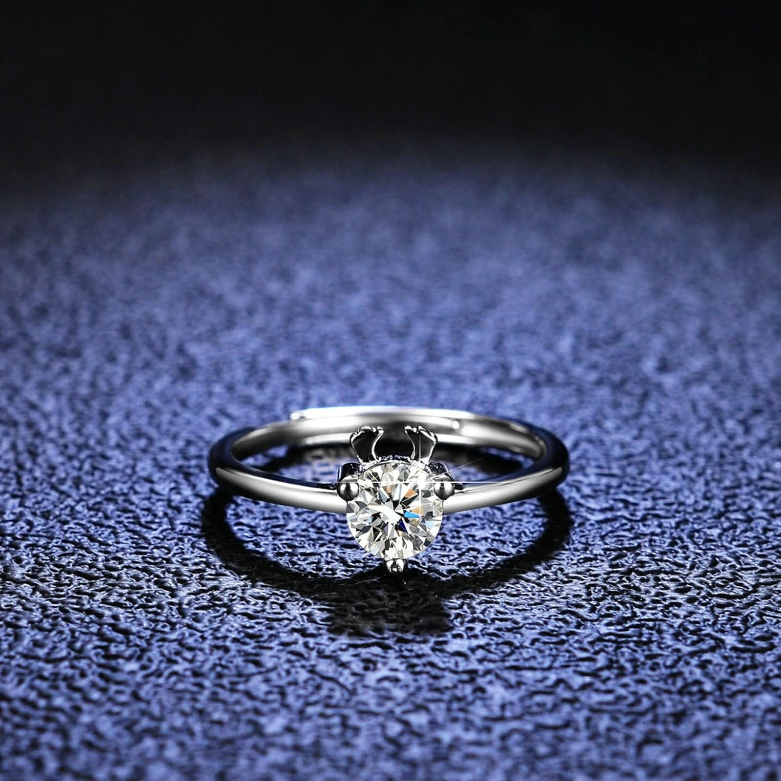 Fedi nuziali da donna, anello da donna con pollice di cervo rotondo 0,5 carati, diamanti realizzati in laboratorio, in argento 9 K, misura 62 (19,7)