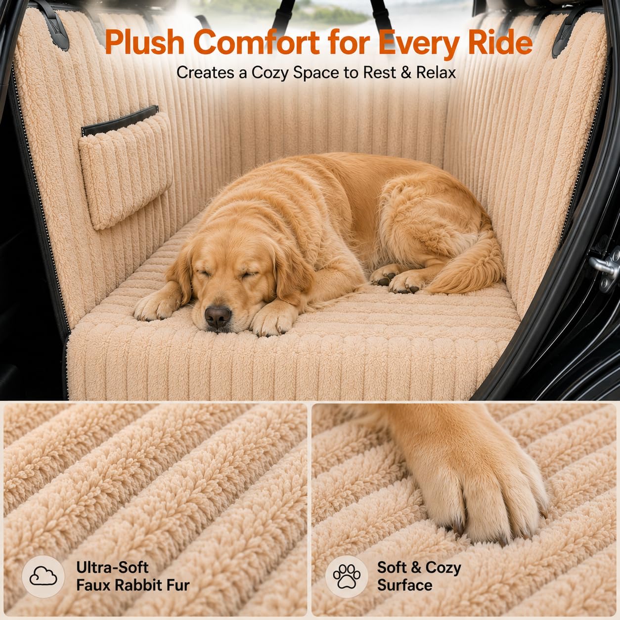 URPOWER Plush Dog Car Seat Cover, Waterproof Back Seat Hammock with Foam view 2