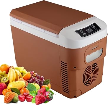 8L Hot Cold Portable Electric Cool Box Food Ice Chest Car Refrigerator AC/DC Adapter,12V / 24V / 220Vmini Drinks Fridge, for Driving, Homes, Offices Color Brown, Size 8L
