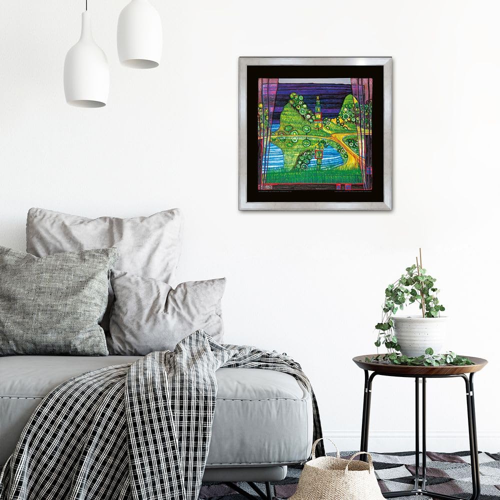 artissimo Premium-Kunstdruck gerahmt 53x53 cm AG4684 – Friedensreich Hundertwasser Antipodische Insel – Bild mit Rahmen, Wandbild, Poster, Wanddekoration