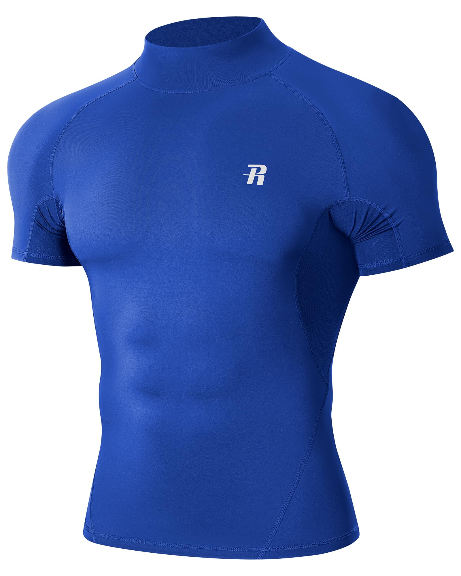 Runhit Kompressionsshirt Herren Kurzarm mit Stehkragen, UPF 50+ Funktionsshirt Atmungsaktiv Schnelltrocknend Laufshirt für Fitness Gym Outdoor Sports