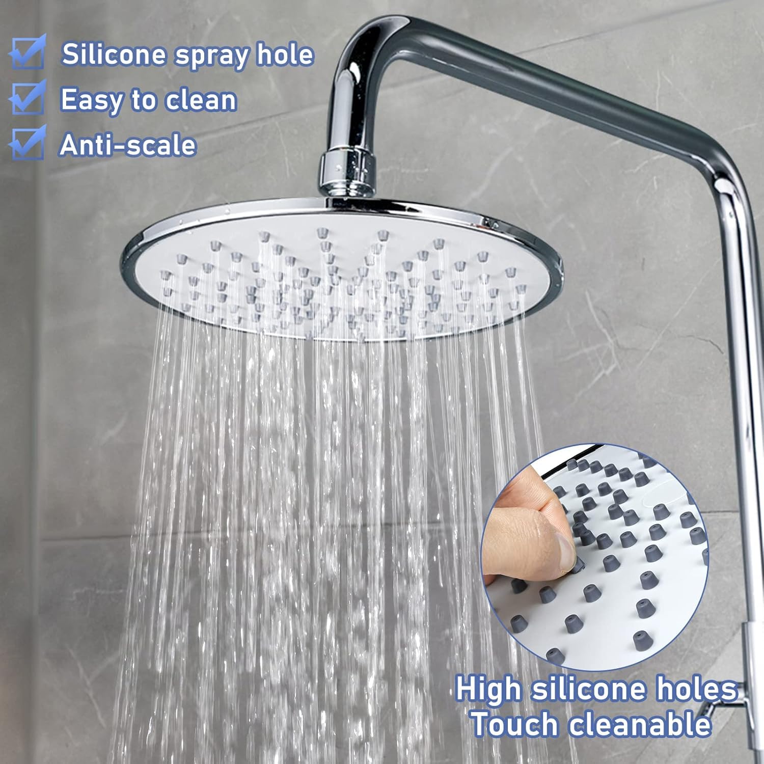 Soffione Doccia Rotondo 200mm Effetto Pioggia Acciaio Inox 304 Soffione Cromato