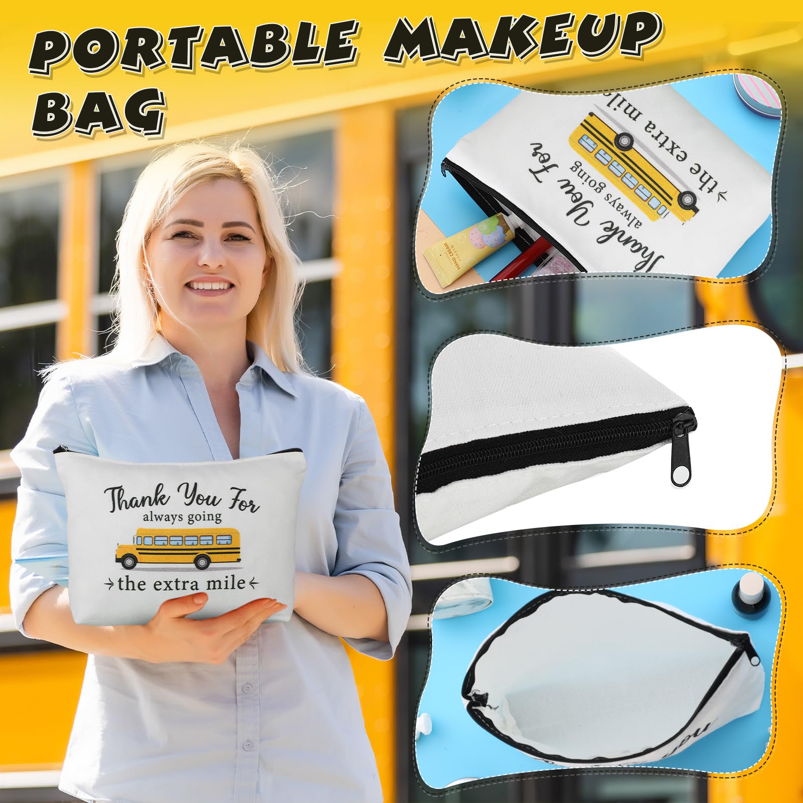 Sliner 7 Pcs Bus Driver Appreciation Gifts for Women Men Stainless Steel Tumbler Keychain Sock Makeup Bag Acrylic Sign Blessing Card Box