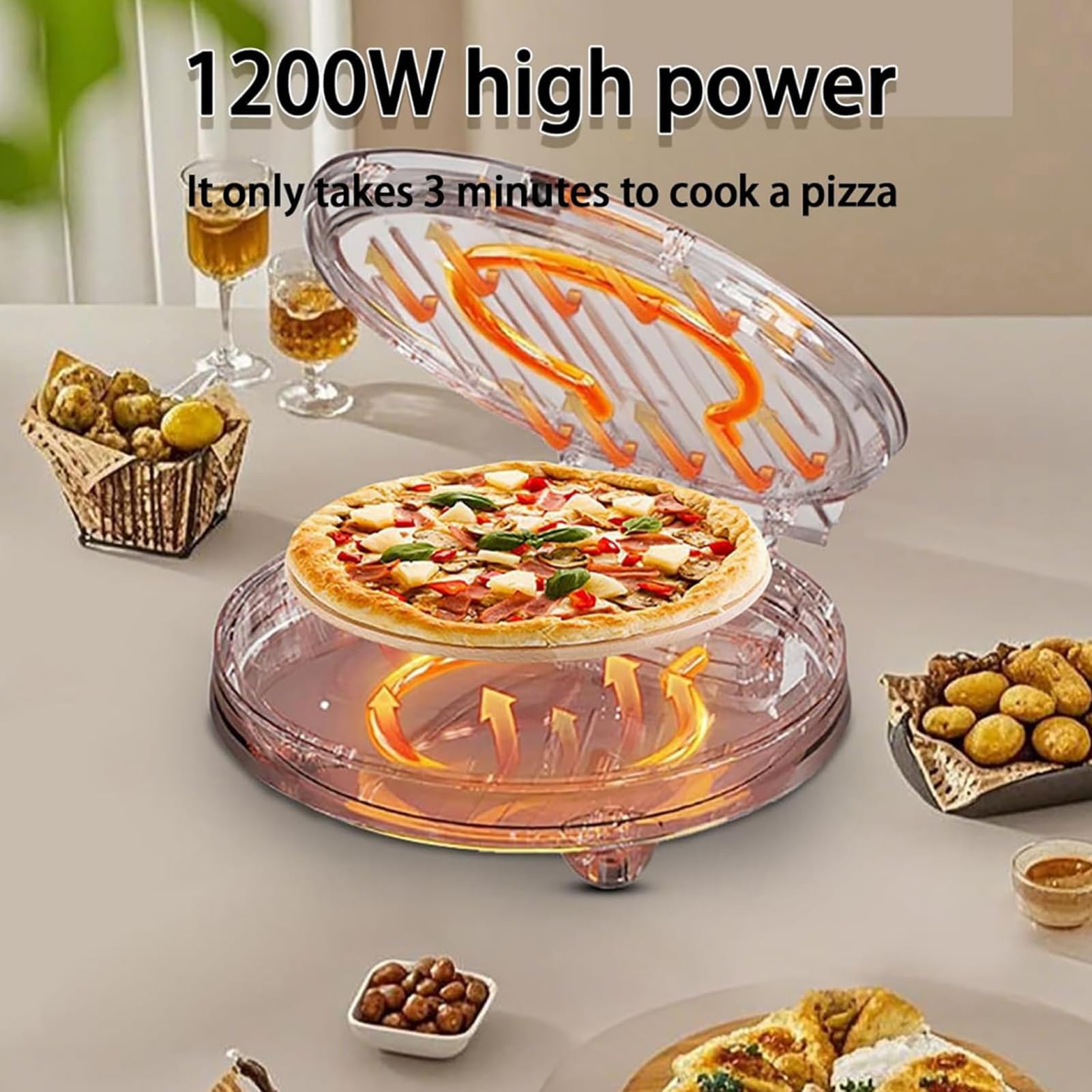 Four à pizza électrique 1200 W, 420 ℃ à haute température avec pierre de cuisson de 30,5 cm, double contrôle de la température et fenêtre de visualisation pour crêpes et crêpes