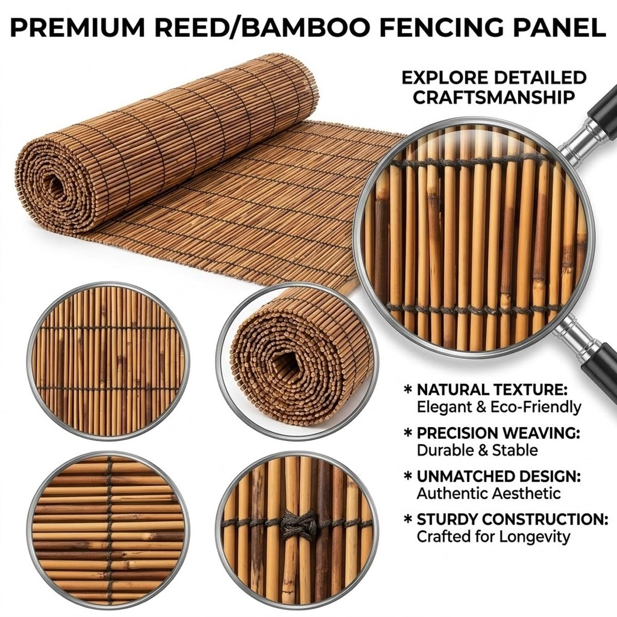 Générique Brise Vue Jardin Canisse en Bambou Naturel Clôture Extérieur Rouleaux Occultant Panneau pour Patio Pergola Protection Contre Le Vent Et Soleil Attaches Incluses 30-200cm(Nature,120x180cm)