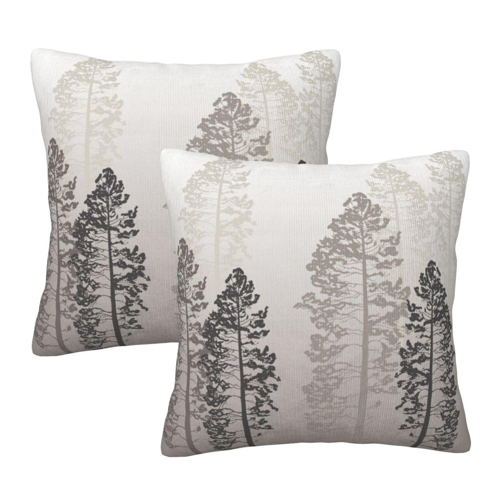 NOIRDAREL Grey Tree Pillow Covers 20x20 Inch Set of 2 Forest Gray Beige Throw Pillow Cover Nature Pine Trees Square Pillowcase Cushion Cases for Home