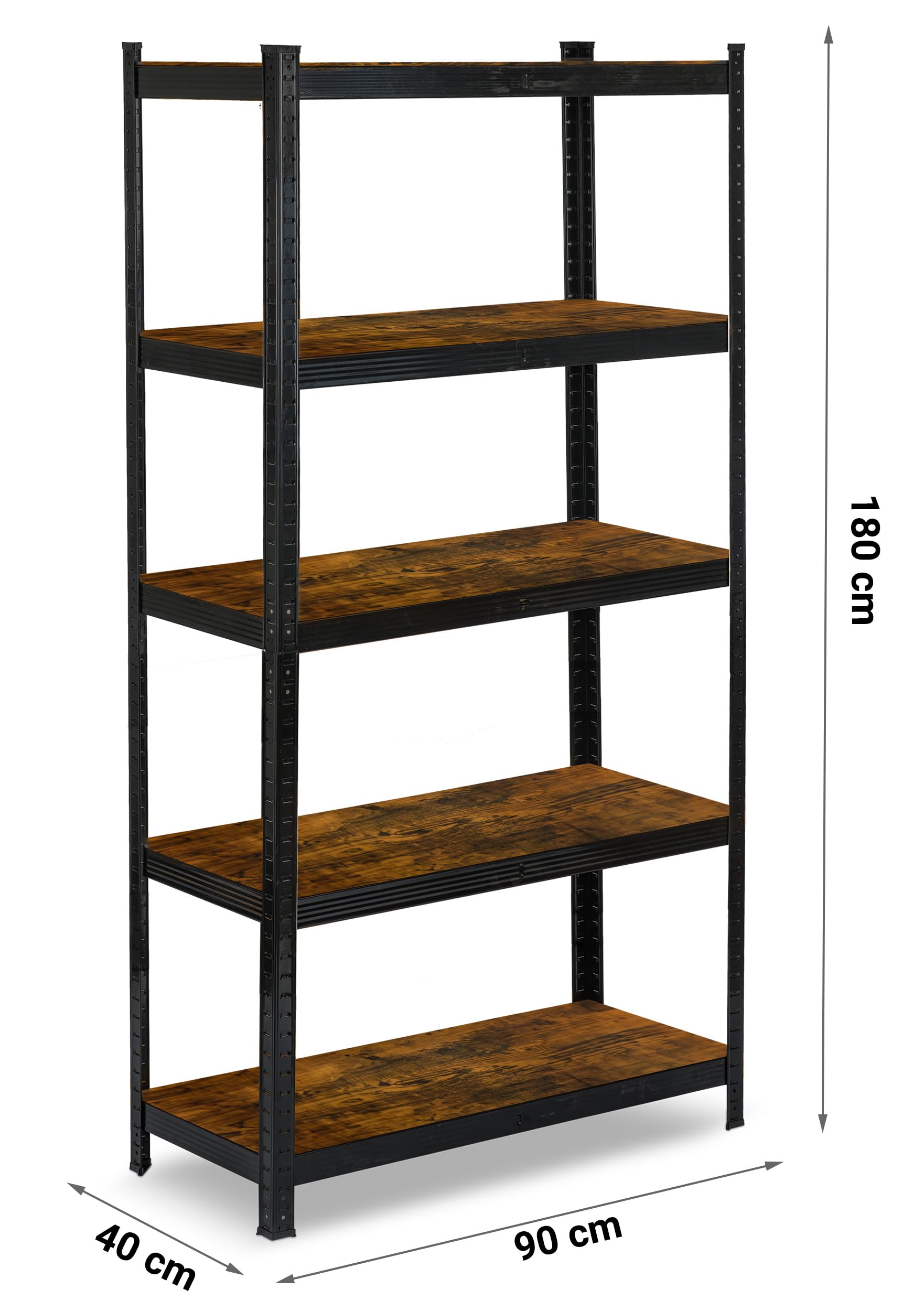 Humberg Regał Magazynowy Metalowy 5-Poziomowy Z Regulowanymi Półkami Maksymalne Obciążenie Do 175 kg Solidny Do Garażu Piwnicy 180 x 90 x 40 cm Brązowy Czarny