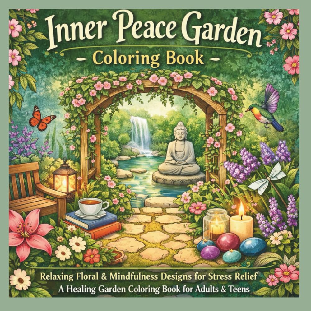 Inner Peace Garden Coloring Book: Relaxing Floral & Mindfulness Designs for Stress Relief A Healing Garden Coloring Book for Adults & Teens