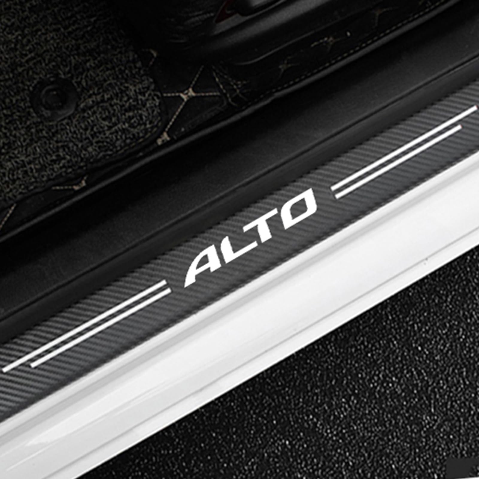 4 pcs Car Door Sill Protector Strips for Suz-uki Alto, Carbon Fiber Threshold Stickers Kick Plates Trim Film Auto Body Styling Accessory,White