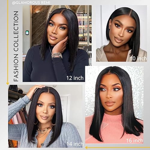 Miniatura 7 de YGQWD Peluca de cabello humano estilo Bob de 12 pulgadas, sin pegamento, predepilada, peluca de encaje precortada, pelucas cortas estilo Bob,