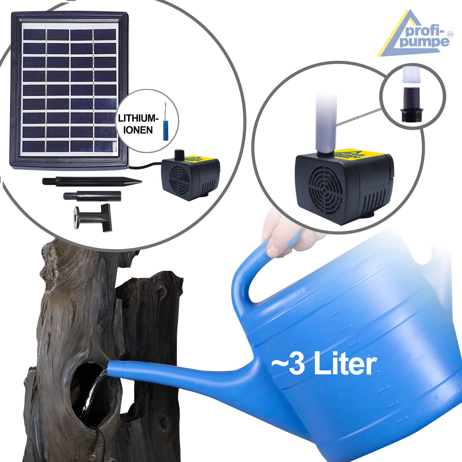 AMUR Cascade Jardin Solaire avec Lumière LED et Batterie Li-ION - Tronc d’Arbre en Polyrésine pour Embellir Votre Terrasse, Jardin, Véranda et Apaiser Votre Esprit