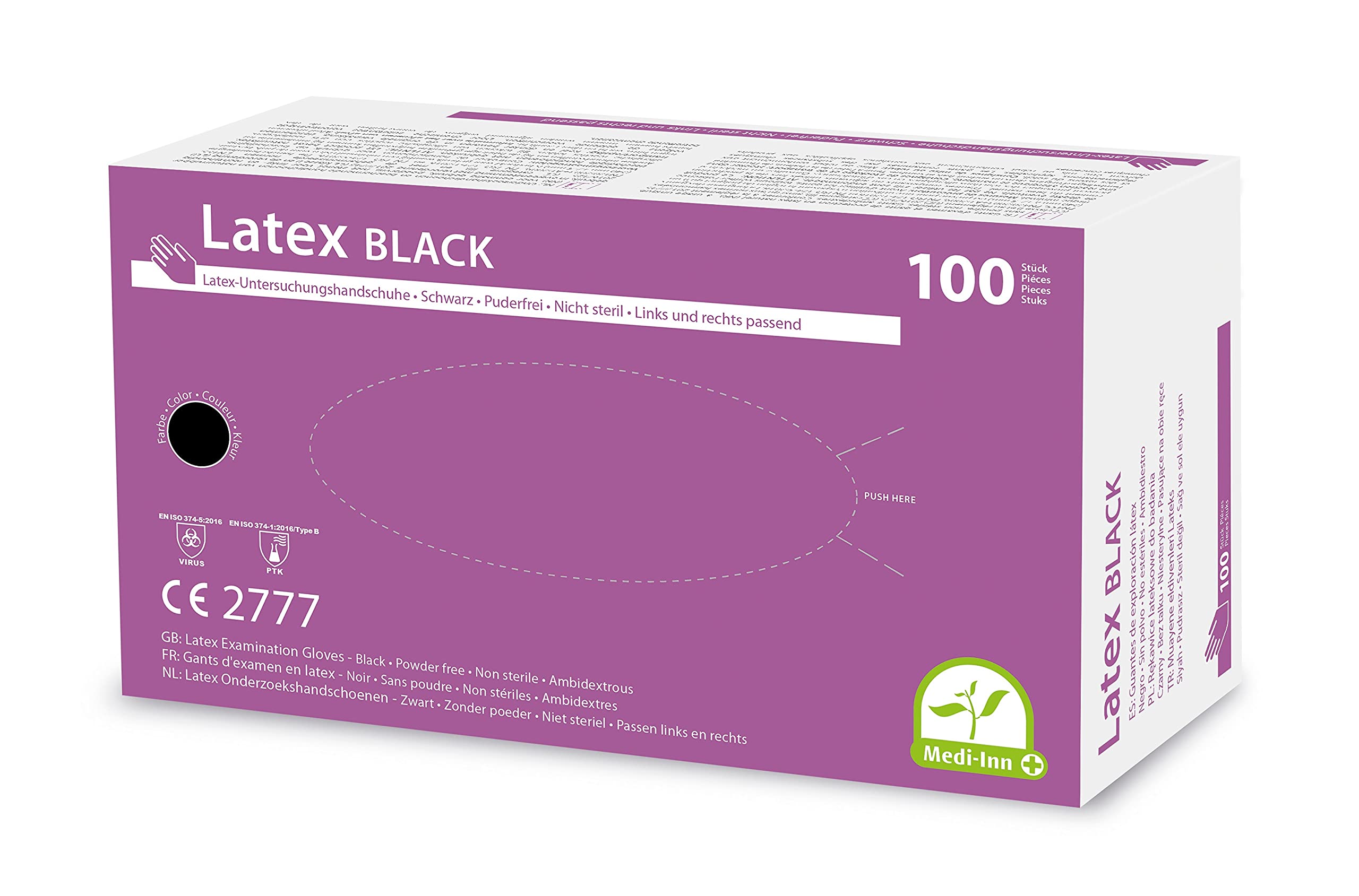 Medi-Inn Latex Black Einmalhandschuhe schwarz puderfrei (Größe M, 10 x 100 = 1000 Stück)