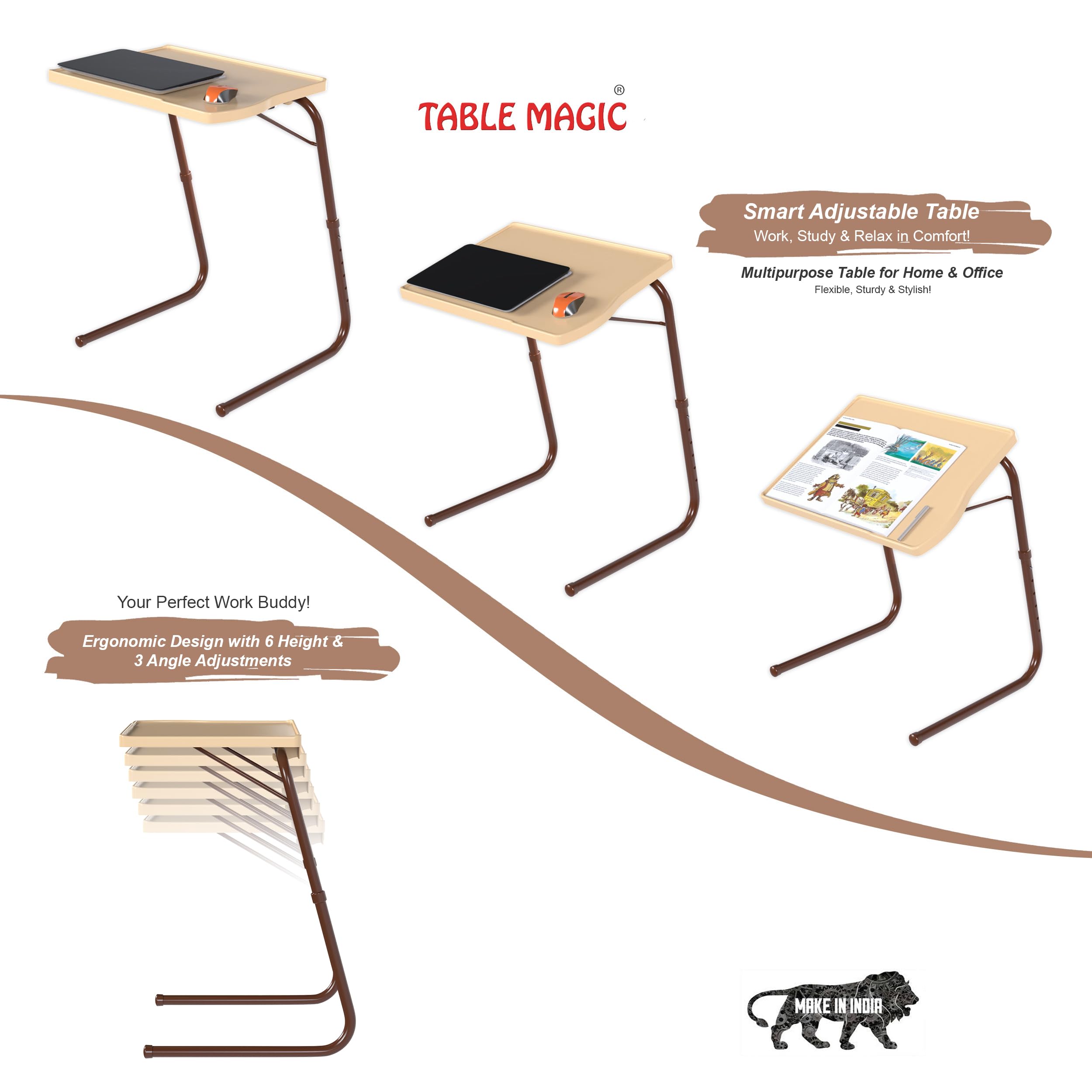 TABLE MAGIC – Multipurpose Height Adjustable Laptop Table Mat Finish, Lap Desk Work from Home & Study Desk Picnic Outdoor Tv Tray Table (Table Magic Gold Marble, Large) 3