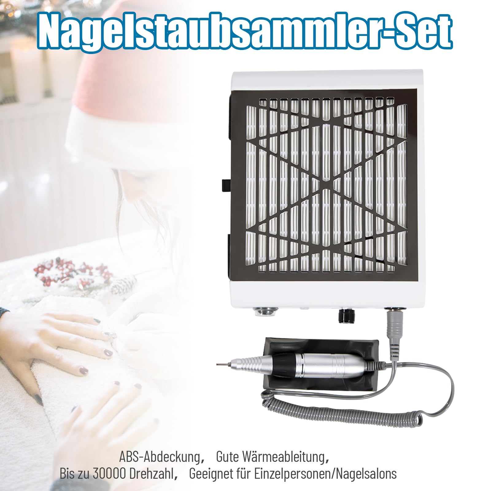 Aspirador eléctrico de polvo de uñas, 30.000 rpm, juego de fresa de uñas, dispositivo de manicura y pedicura con 6 velocidades y pantalla LED, lima de uñas eléctrica profesional para el hogar, salón