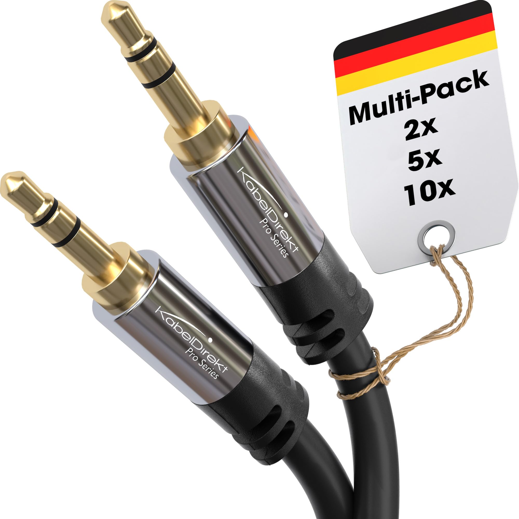 KabelDirekt – Jack Cable, 3.5mm Aux/Audio Cable – 5x 2m – Available in 0.3m to 10m – Suitable for Headphones – Mobile Phone – PC & Laptop Audio – Car – HiFi – Stereo, black