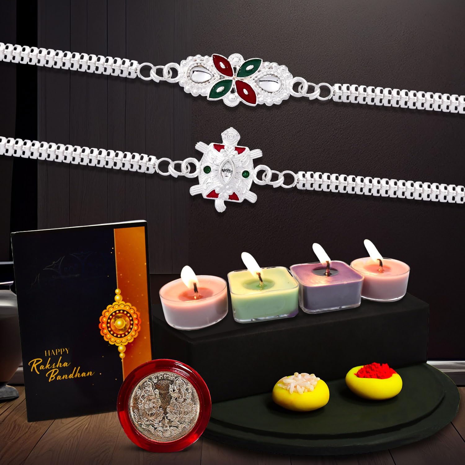 Oblivion Rakhi for Brother Set of 2 with Candles, Silver Coin & Greeting Card, Rakhi for Brother and Bhabhi, Rakhi with Gift for Brother, Rakhi for Kids, Rakhi Set, Rakhi Combo (K2_A2+A6_12958) (B0D8FF1KZB) Amazon Price History, Amazon Price Tracker